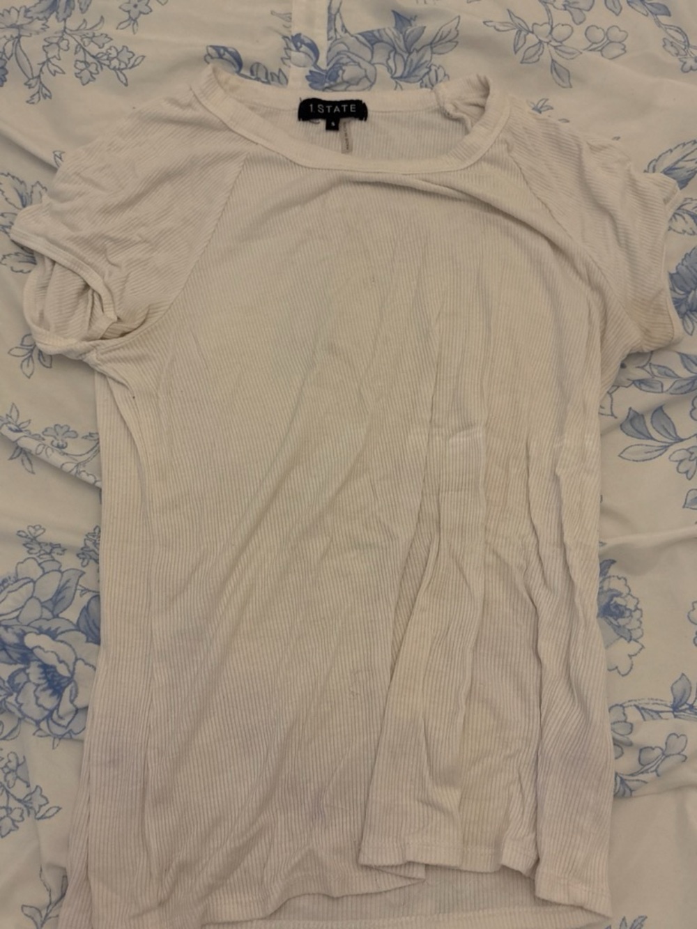 1.STATE Cream Ribbed Short Sleeve Tee